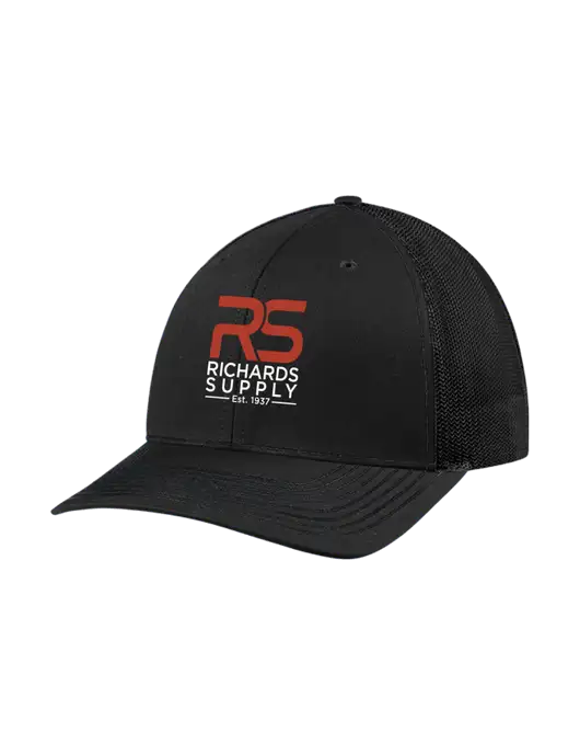 Richardson Adjustable Snapback Original 112 Trucker Cap Black w/Black Mesh w/Richards Supply Logo