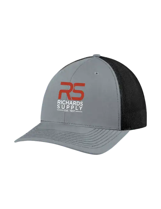 Richardson Adjustable Snapback Original 112 Trucker Cap Heather Grey w/Black Mesh w/Richards Supply Logo