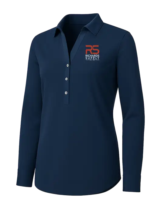 Womens Navy City Stretch Shirt w/Richards Supply Logo