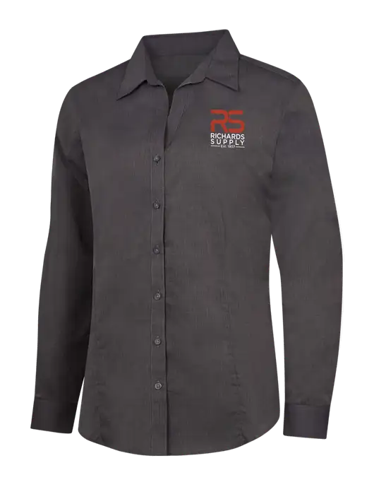 Womens Soft Black Crosshatch Easy Care Shirt w/Richards Supply Logo