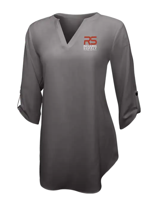 Dark Grey Womens 3/4 Sleeve Tunic Blouse w/Richards Supply Logo