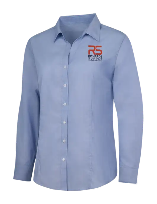 Light Slate Blue Womens Crosshatch Easy Care Shirt w/Richards Supply Logo