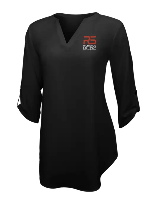 Womens Black 3/4 Sleeve Tunic Blouse w/Richards Supply Logo