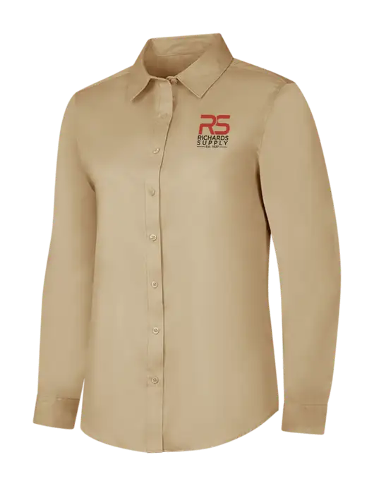 Dark Tan Womens Long Sleeve Superpro React Twill Shirt w/Richards Supply Logo