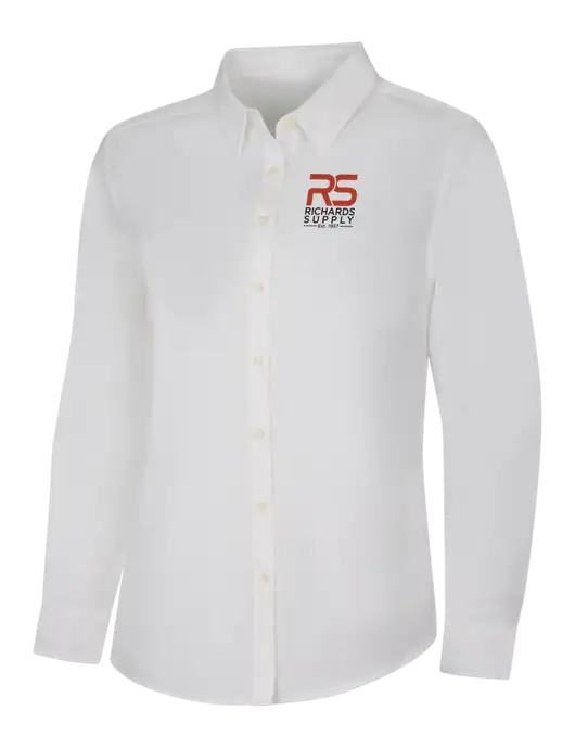 Womens White Long Sleeve Superpro React Twill Shirt w/Richards Supply Logo