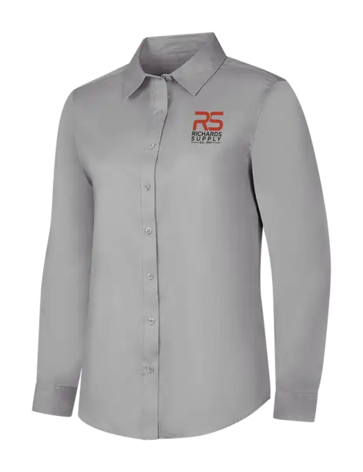 Light Grey Womens Long Sleeve Superpro React Twill Shirt w/Richards Supply Logo