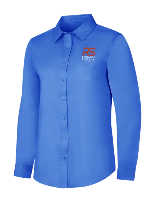 Dark Carolina Blue Womens Long Sleeve Superpro React Twill Shirt w/Richards Supply Logo