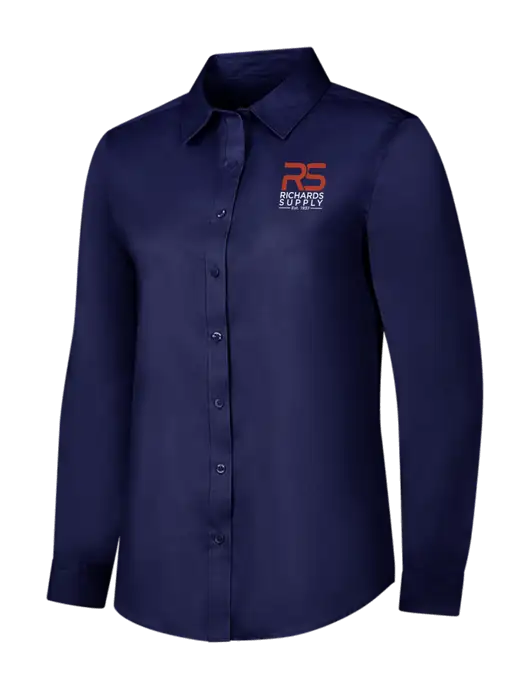 Navy Womens Long Sleeve Superpro React Twill Shirt w/Richards Supply Logo