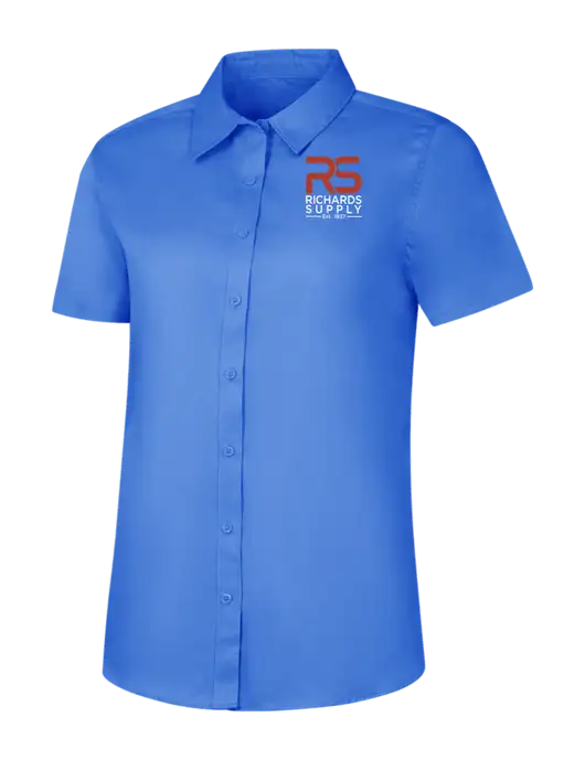 Womens Dark Carolina Blue Short Sleeve Superpro React Twill Shirt w/Richards Supply Logo