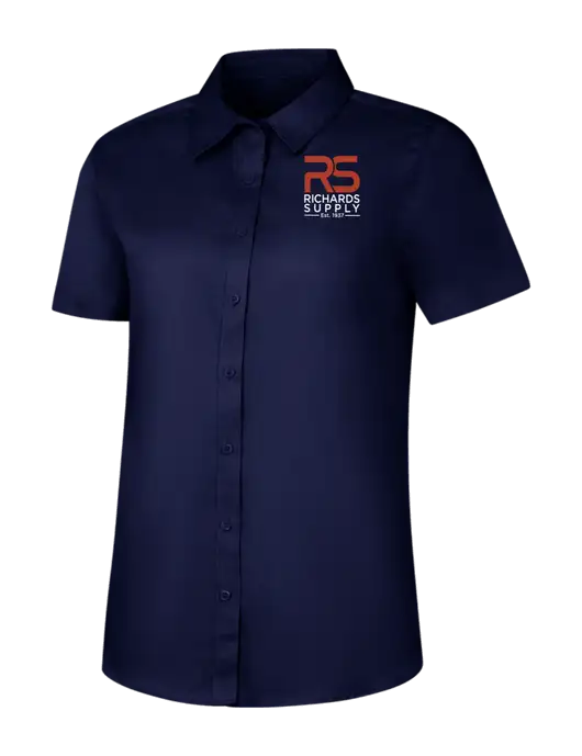 Womens Navy Short Sleeve Superpro React Twill Shirt w/Richards Supply Logo