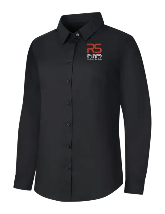 Womens Black Long Sleeve Carefree Poplin Shirt w/Richards Supply Logo