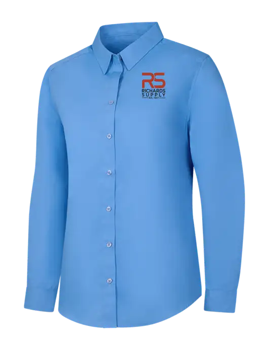 Womens Carolina Blue Long Sleeve Carefree Poplin Shirt w/Richards Supply Logo