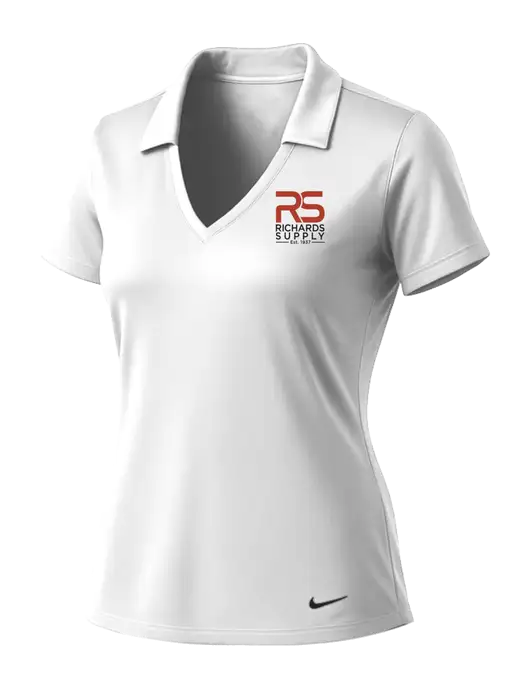 NIKE White Womens Dri-Fit Vertical Mesh Polo w/Richards Supply Logo