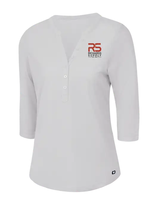 OGIO Bright White Jewel Henley w/Richards Supply Logo