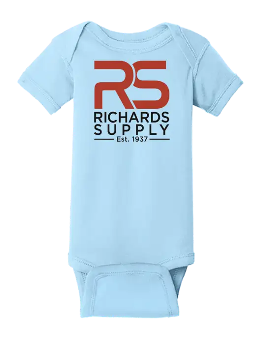 Rabbit Skins Light Blue Infant Short Sleeve Baby Rib Bodysuit w/Richards Supply Logo