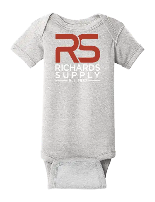 Rabbit Skins Light Grey Heather Infant Short Sleeve Baby Rib Bodysuit w/Richards Supply Logo
