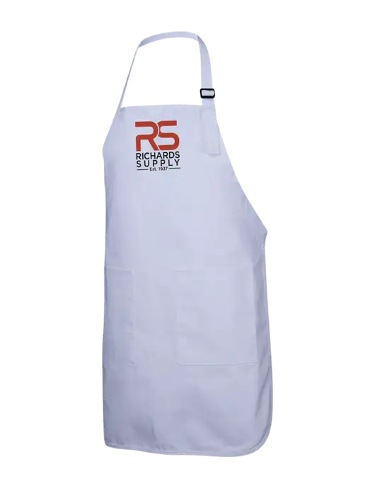 Full-Length White Apron With Pockets w/Richards Supply Logo
