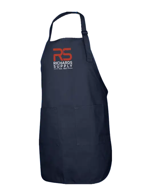 Full-Length Navy Apron With Pockets w/Richards Supply Logo