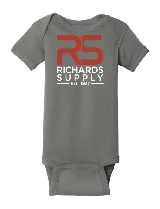 Rabbit Skins Charcoal Infant Short Sleeve Baby Rib Bodysuit w/Richards Supply Logo