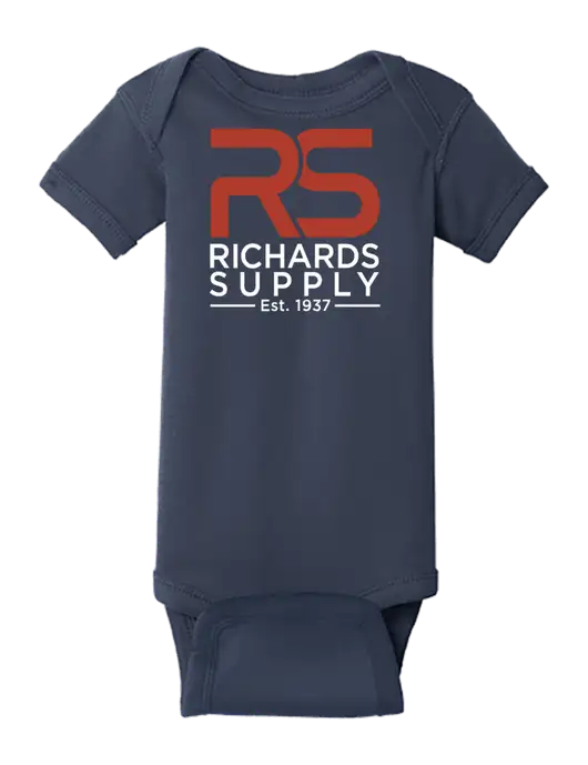 Rabbit Skins Navy Infant Short Sleeve Baby Rib Bodysuit w/Richards Supply Logo