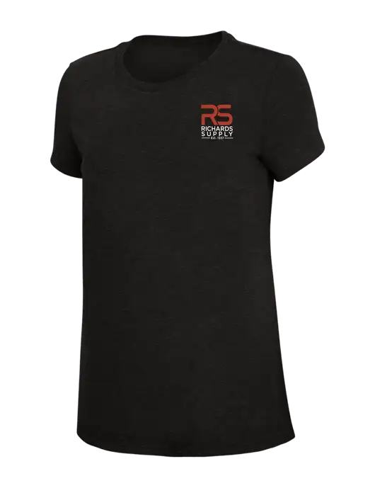 Womens Simply Soft Black 4.5oz Poly/Combed Ring Spun Cotton T-Shirt w/Richards Supply Logo