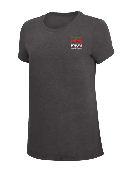 Womens Simply Soft Heather Charcoal 4.5oz  Poly/Combed Ring Spun Cotton T-Shirt w/Richards Supply Logo