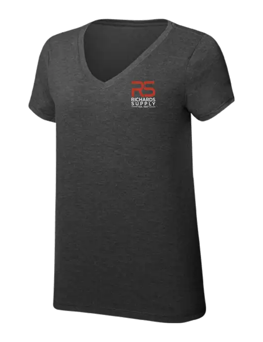Womens Simply Soft V-Neck Black Frost 4.5oz  Poly/Combed Ring Spun Cotton T-Shirt w/Richards Supply Logo