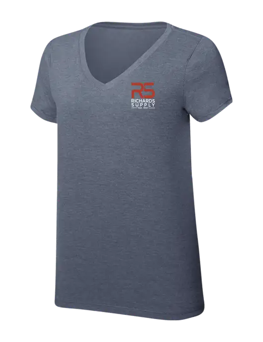 Womens Simply Soft V-Neck Navy Frost 4.5oz  Poly/Combed Ring Spun Cotton T-Shirt w/Richards Supply Logo
