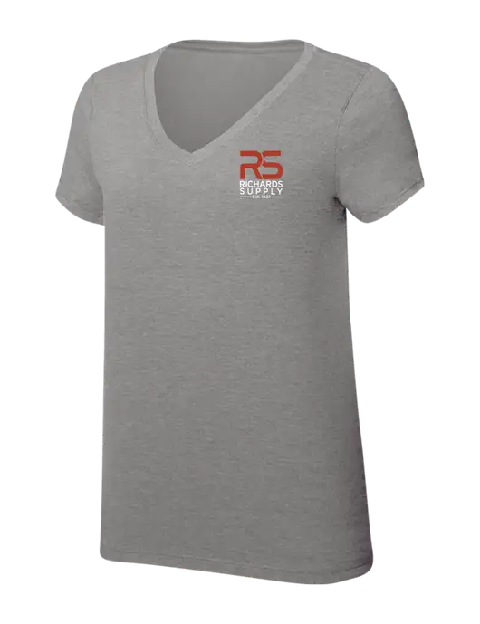 Womens Simply Soft V-Neck Grey Frost 4.5oz  Poly/Combed Ring Spun Cotton T-Shirt w/Richards Supply Logo