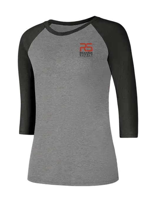 Womens Simply Soft 3/4 Sleeve Black Frost/Grey Frost Ring Spun Cotton T-Shirt w/Richards Supply Logo