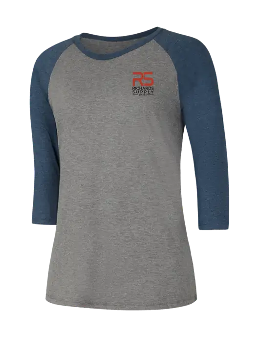 Womens Simply Soft 3/4 Sleeve Navy Frost/Grey Frost Ring Spun Cotton T-Shirt w/Richards Supply Logo