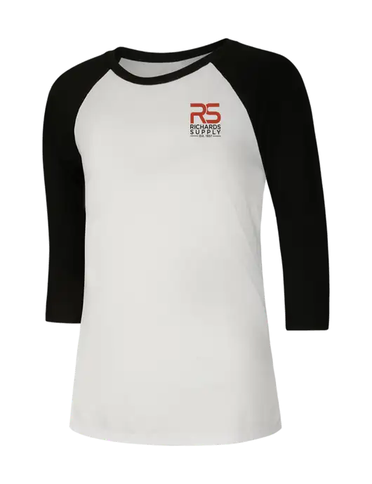 Womens Simply Soft 3/4 Sleeve Black/White Ring Spun Cotton T-Shirt w/Richards Supply Logo