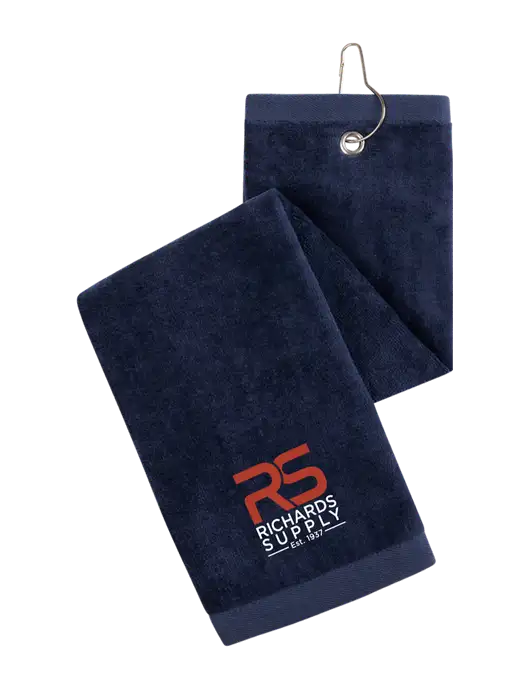 Navy Tri-Fold Golf Towel with Grommet w/Richards Supply Logo