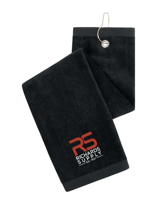 Black Tri-Fold Golf Towel with Grommet w/Richards Supply Logo