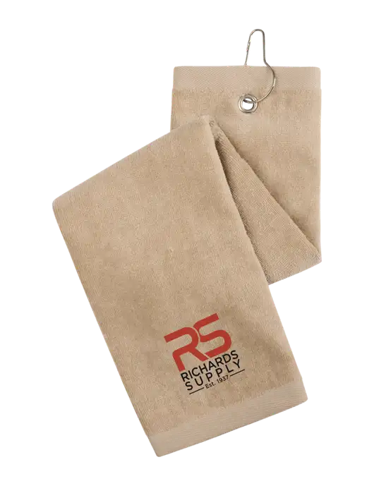 Khaki Tri-Fold Golf Towel with Grommet w/Richards Supply Logo