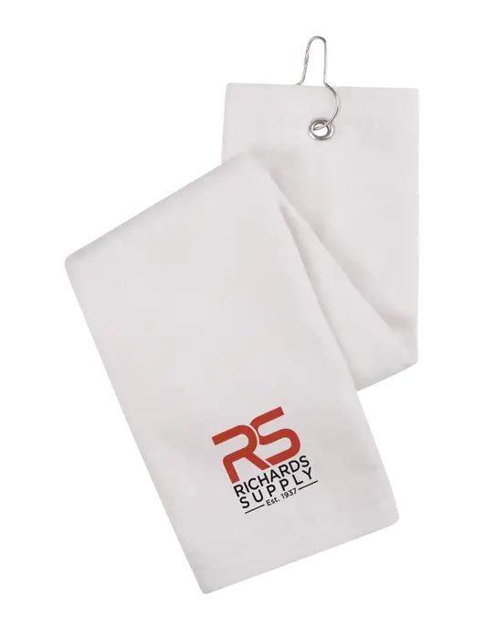 White Tri-Fold Golf Towel with Grommet w/Richards Supply Logo
