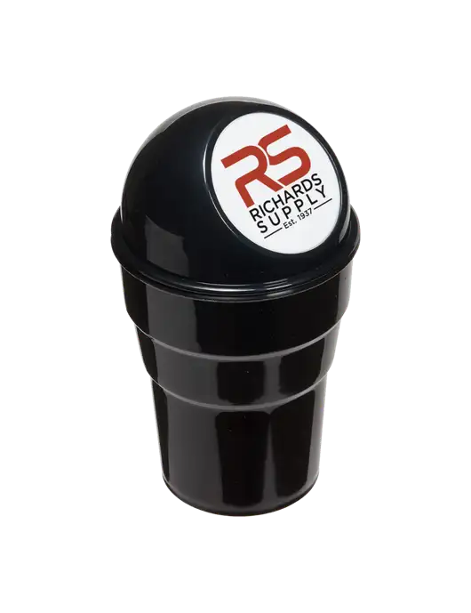 Black Car Cup Holder Trash Can w/Richards Supply Logo