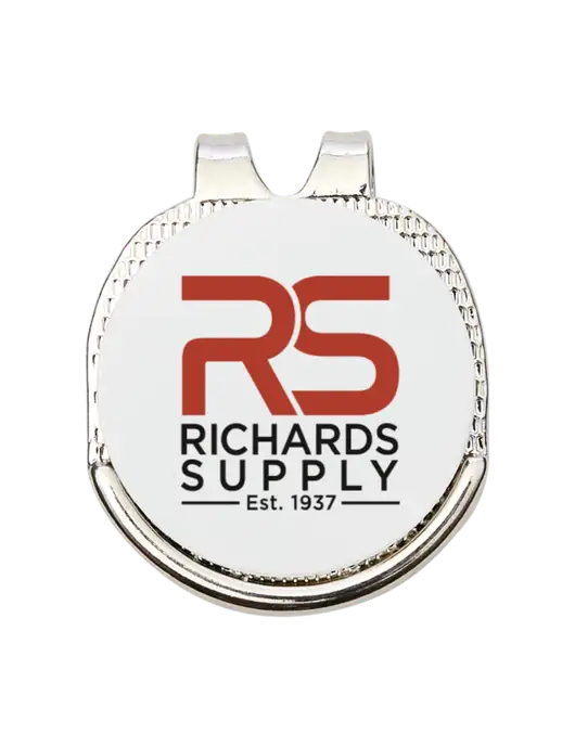 Antique Silver Hat Clip w/Golf Ball Marker w/Richards Supply Logo