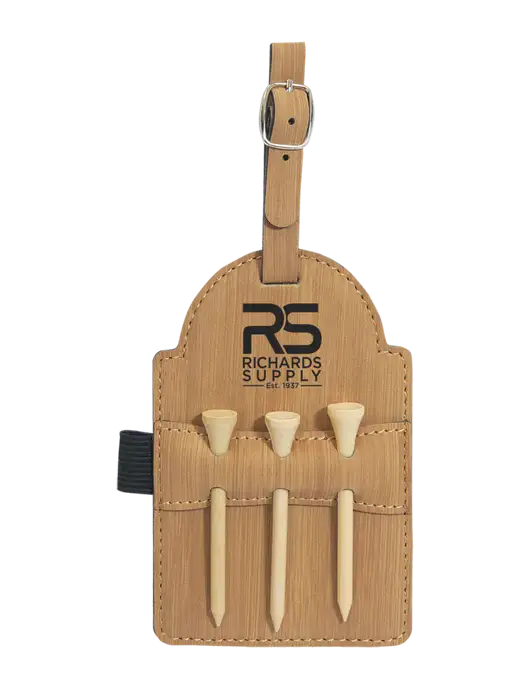 Bamboo Leatherette Golf Bag Tag with 3 Wooden Tees w/Richards Supply Logo