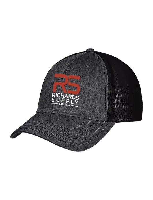 Charcoal Heather/Black Mesh Trucker Cap Snap Back w/Richards Supply Logo