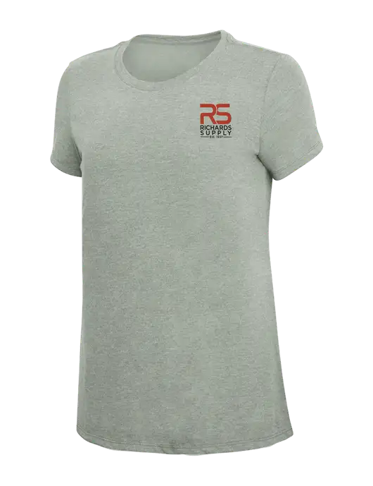 Womens Simply Soft Heathered Light Grey 4.5oz Poly/Combed Ring Spun Cotton T-Shirt w/Richards Supply Logo