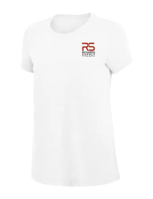 Womens Simply Soft White 4.5oz Poly/Combed Ring Spun Cotton T-Shirt
 w/Richards Supply Logo