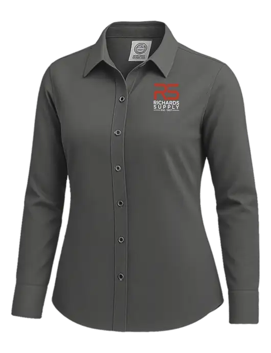 Brooks Brothers Womens Dark Grey Wrinkle-Free Stretch Nailhead Shirt w/Richards Supply Logo