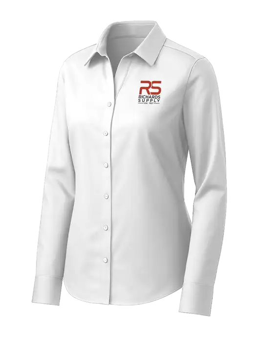 Brooks Brothers Womens White Wrinkle-Free Stretch Pinpoint Shirt w/Richards Supply Logo