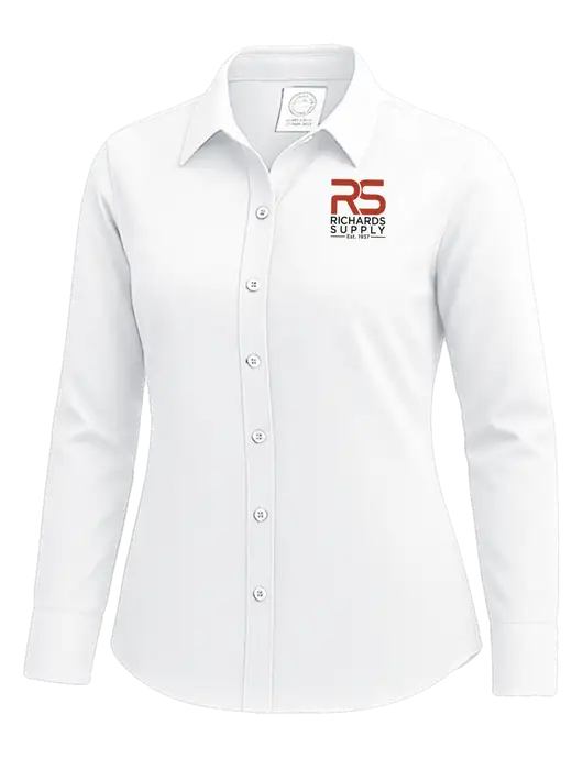 Brooks Brothers Womens White Wrinkle-Free Stretch Nailhead Shirt w/Richards Supply Logo