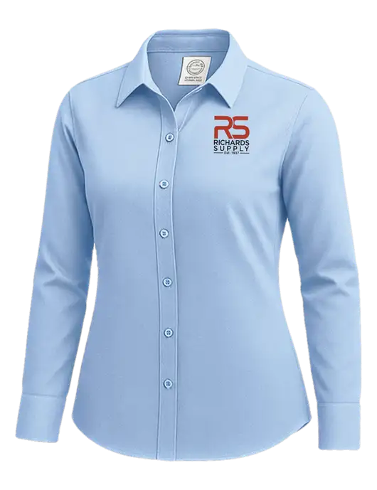 Brooks Brothers Womens Light Blue Wrinkle-Free Stretch Nailhead Shirt w/Richards Supply Logo