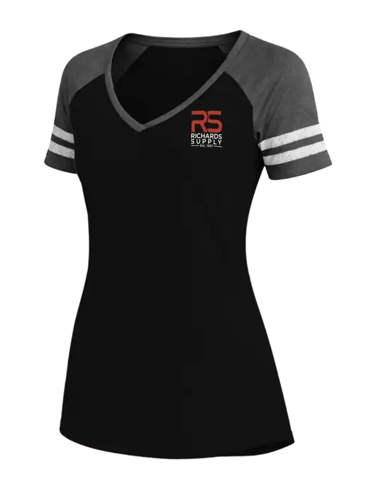 Womens Black/Charcoal Heather V-Neck Game Tee w/Richards Supply Logo