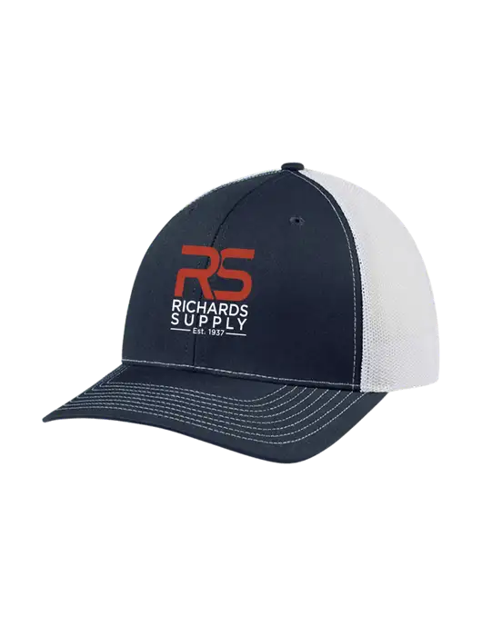 Richardson Adjustable Snapback Original 112 Trucker Cap Navy w/White Mesh w/Richards Supply Logo