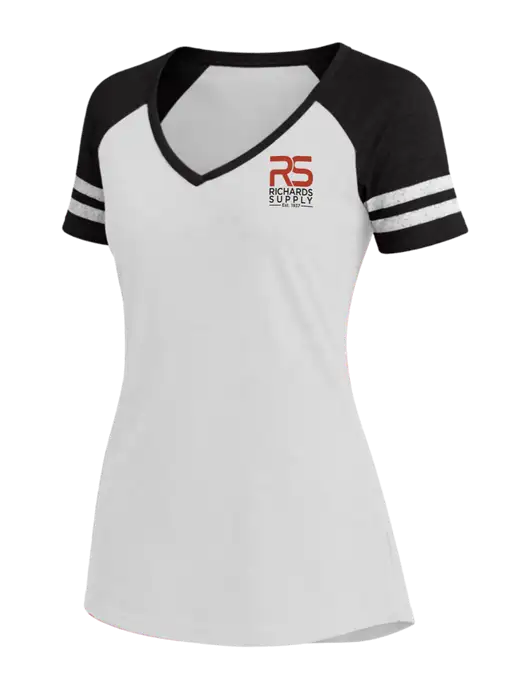 Womens White/Black V-Neck Game Tee w/Richards Supply Logo
