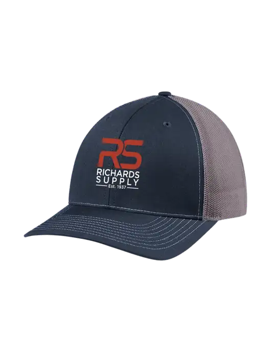 Richardson Adjustable Snapback Original 112 Trucker Cap Navy w/Charcoal Mesh w/Richards Supply Logo